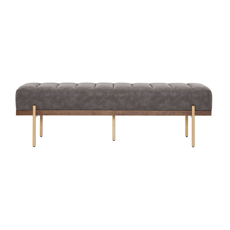 Thorian - Luxury Upholstered Ottoman Bench With Channel Tufting And Metal Base - Gold / Gray