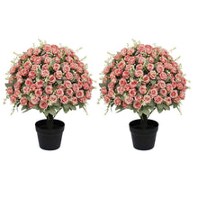 Load image into Gallery viewer, Artificial Rose Decoration With UV Resistant Silk Petals, Durable Stems In Cement Pot, Indoor Outdoor Potted Floral Arrangement - Green / Pink
