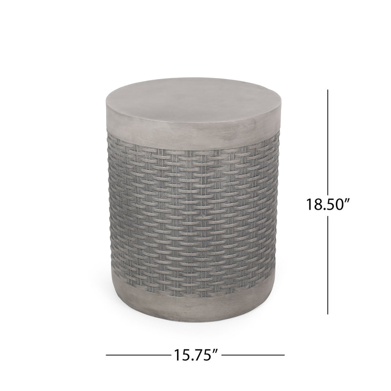 Outdoor Lightweight End Table Round Concrete Outdoor Side Table - Light Gray