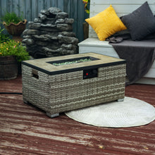 Load image into Gallery viewer, 32" Propane Gas Fire Pit Table With Propane Tank Cover, 50000 Btu Rectangular Steel Fire Pit With Beautiful Wicker Base

