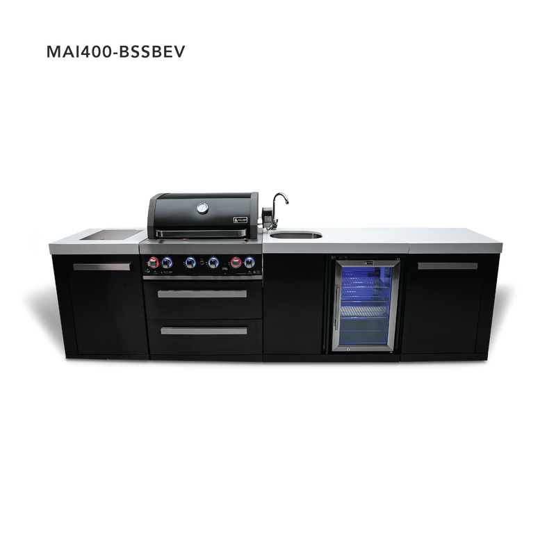 Mont Alpi 4-Burner Black Stainless Steel Island w/Beverage Center