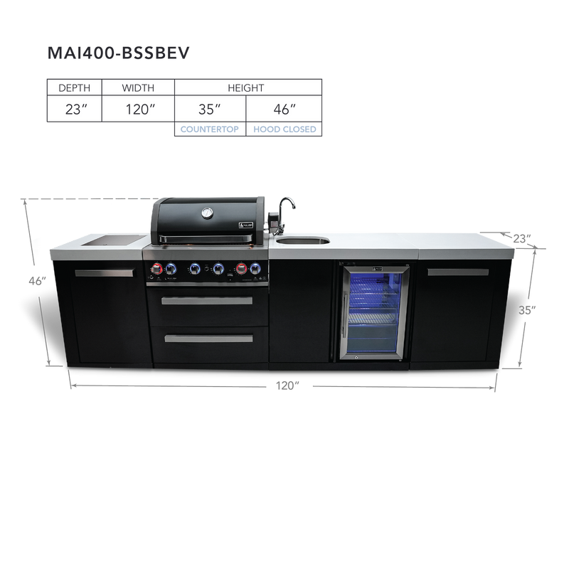 Mont Alpi 4-Burner Black Stainless Steel Island w/Beverage Center