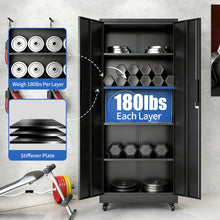 Load image into Gallery viewer, Storage Cabinet With Wheels And Lock, 4 Adjustable Shelves, 3 Point Locking Security, For Tool Organization In Garage - Black
