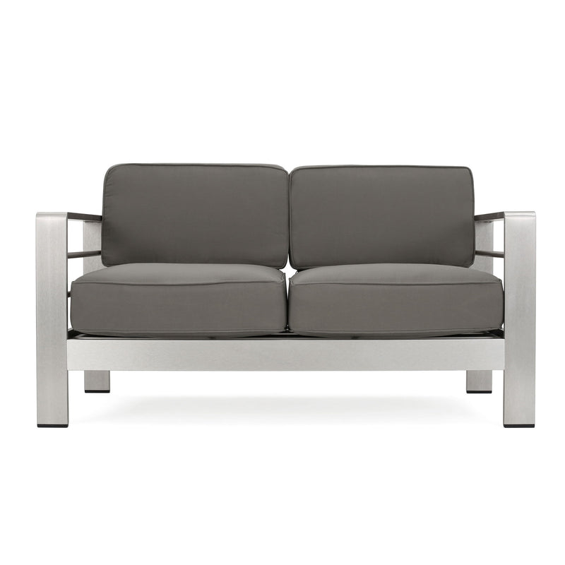 Outdoor Aluminum Loveseat With Cushion - Khaki