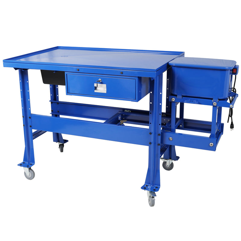 Mobile Tear Down Table With 3.5 Gallon Part Washer And 110V Pump - Blue