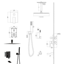 Load image into Gallery viewer, Modern Shower System With Waterfall Tub Spout, 12" Ceiling Mount Square Shower
