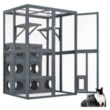 Load image into Gallery viewer, Outdoor Cat House With Shelves And Weather Protection, Removable Wood Boxes - Gray

