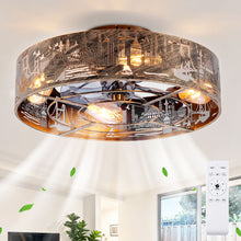 Load image into Gallery viewer, 20" Iron Art Ceiling Fans With Remote, Flush Mount Ceiling Fan With 6 Speeds Reversible Motor, Not Included Bulbs - Blush / Gold / Bronze
