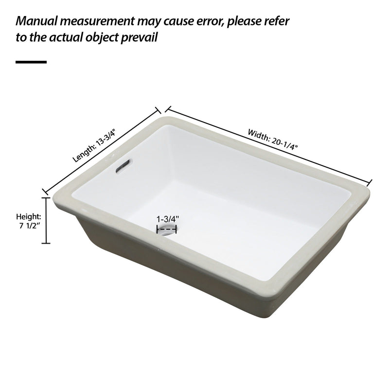 Vertical Undermount Bathroom Sink With Overflow - White