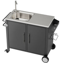Load image into Gallery viewer, Outdoor Grill Cart With 304 Stainless Steel Sink And Cabinet - Black / Silver

