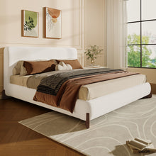 Load image into Gallery viewer, Elegant Boucle Upholstered Bed With Solid Wood Legs
