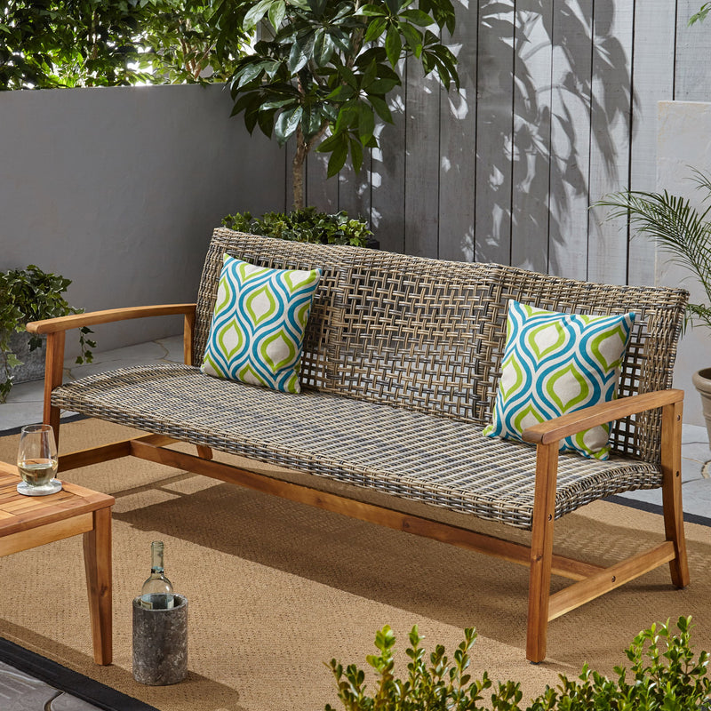 Outdoor 3 Seater Sofa With Rattan Cover - Natural / Gray