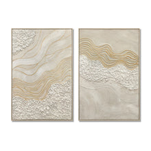 Load image into Gallery viewer, Framed Wall Art, Textured Canvas Painting With Accents, Decor For Living Room (Set of 2) - Antique White
