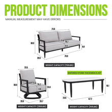 Load image into Gallery viewer, Outdoor Conversation Set With Chairs, Bench Sofa, Tables, Sunbrella Cushions
