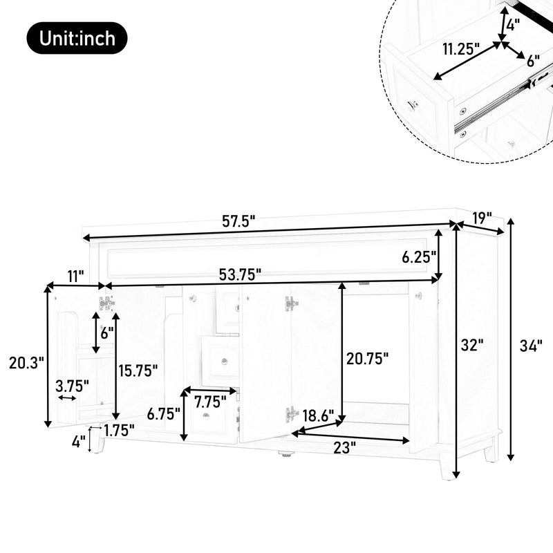 Bathroom Vanity With Double Sinks, 3 Drawers & 4 Doors, Soft Close, All Open Back Design - White