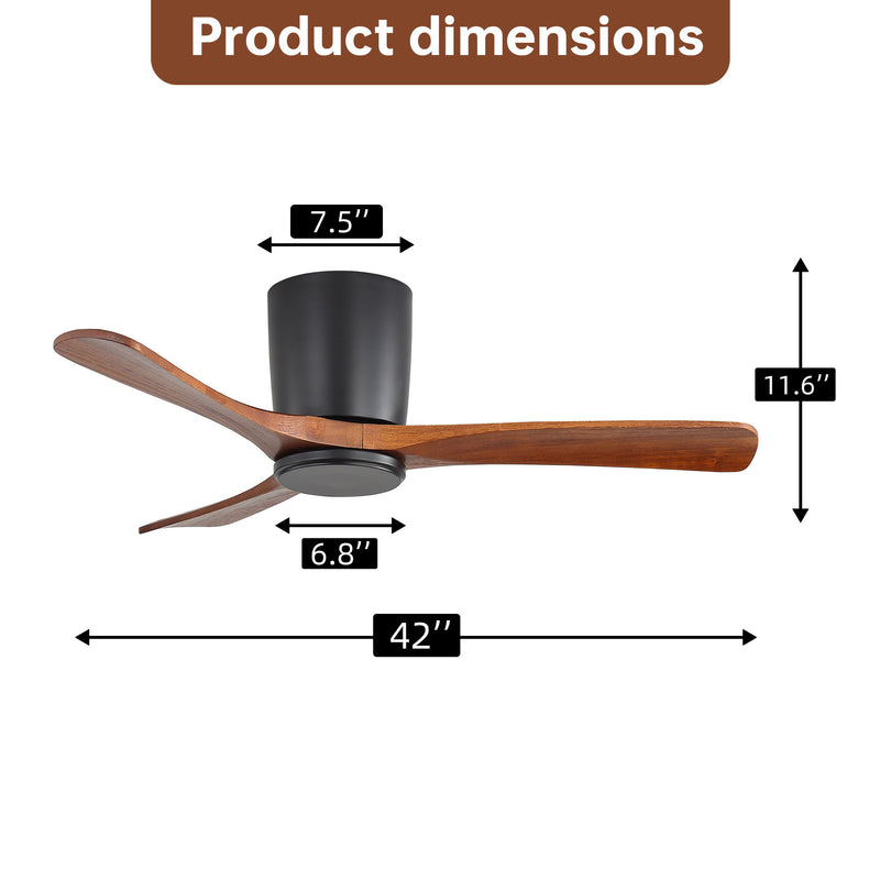 42" Flush Mount Ceiling Fan With 3 Blades, DC Reversible Motor