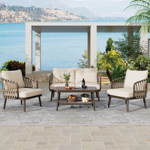 Load image into Gallery viewer, 4 Piece Outdoor Patio Furniture Set, Metal Chairs With Woven Rope U Shaped Backrest
