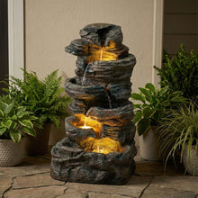 Load image into Gallery viewer, 6 Tier Cascading Stone Water Fountain With LED Lights - Gray
