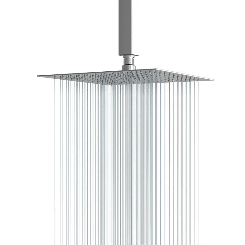 16" Square Rainfall Shower Head Fixed Wall Mount With Full Body Coverage & Self Cleaning Silicone Nozzles - Chrome