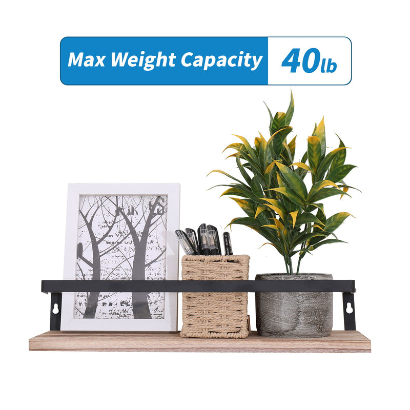 Floating Shelves, Long Wall Shelves (Set of 2) Wall Mounted Shelves With Brackets For Bedroom - Natural Wood