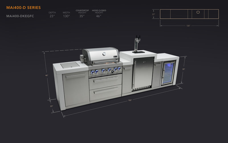 MONT ALPI 4-BURNER DELUXE ISLAND WITH A KEGERATOR AND FRIDGE CABINET-MAi400-DKEGFC