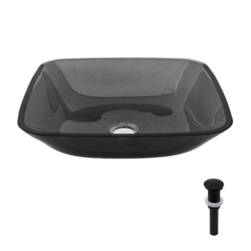 Square Vessel Sink For Bathroom, Above Counter Design With Pop Up Drain, Smooth Rounded Edges - Gray