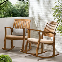Load image into Gallery viewer, Acacia Wood Outdoor Patio Rocking Chair With Cushion (Set of 2) - Natural / Cream
