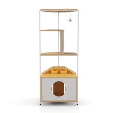 Load image into Gallery viewer, Corner Cat Tower, Cat Tree With Scratching Post, Cat Condo With Feeding Station And Climbing Platforms, Pet Furniture For Indoor Cats - White / Light Oak
