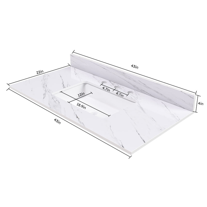 Bianco Carrara Venato Elegant Marble Vanity Top, Bathroom Vanity With Undermount Sink, Sintered Stone