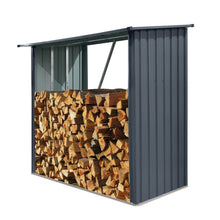 Load image into Gallery viewer, Outdoor Steel Firewood Rack, Open Wood Shed With Sloped Roof For Firewood, Pellet, Or Lumber Storage - Black
