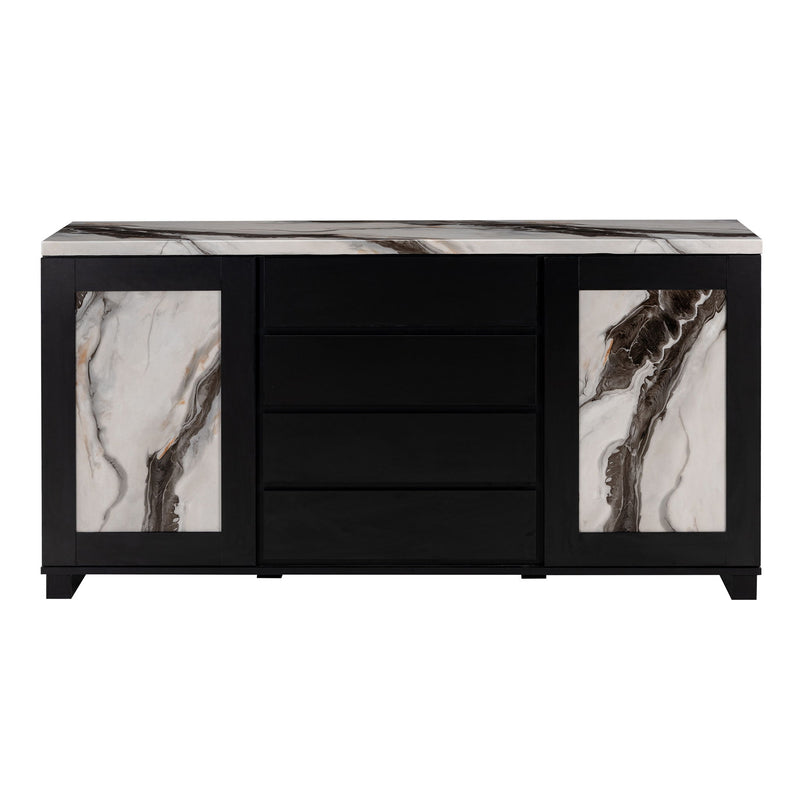 Stacey - Buffet With Storage Drawers And Marble Detailing - Black / Marble