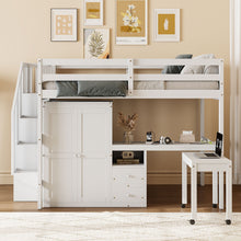Load image into Gallery viewer, Loft Bed With Stairs, Bookshelf, Drawers, Desk &amp; Wardrobe, Space Saving Multifunctional Furniture
