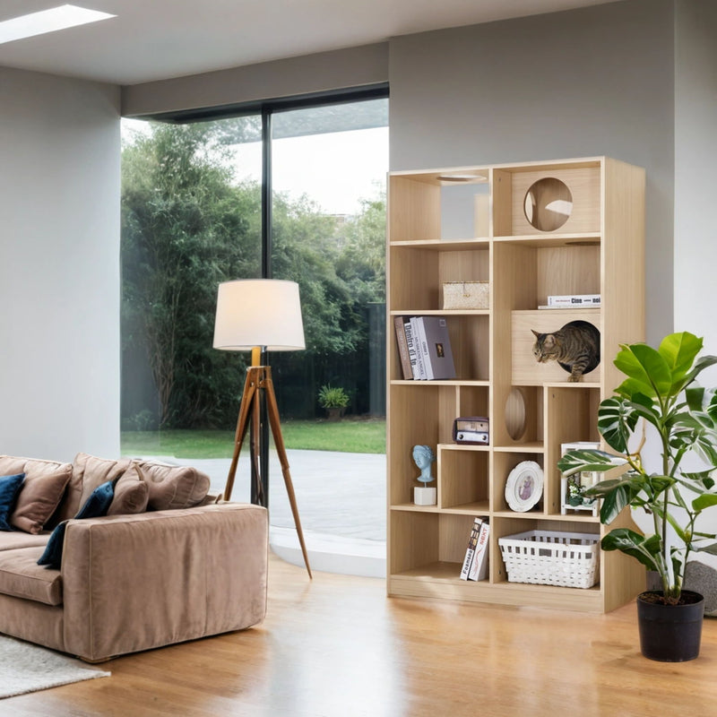 Furniture Style Cat Bookcase Cat Tree Shelves - Natural