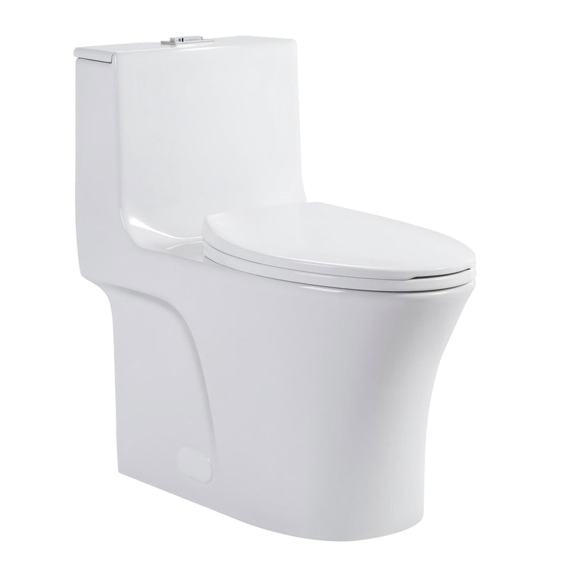 Elegant One Piece Toilet With Tornado Dual Flush, Siphonic S Trap 12", Soft Close Seat, Dual Flush, Ada Height, Glossy - Gloss White