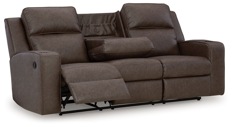 Lavenhorne - Reclining Sofa With Drop Down Table - Umber