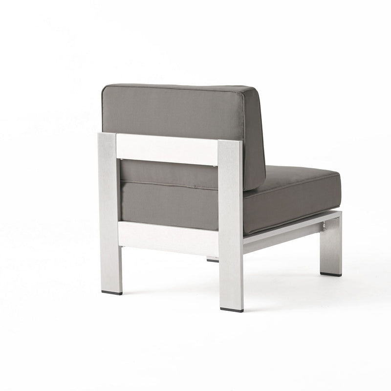 Outdoor Aluminum Armless Chair With Cushion - Khaki