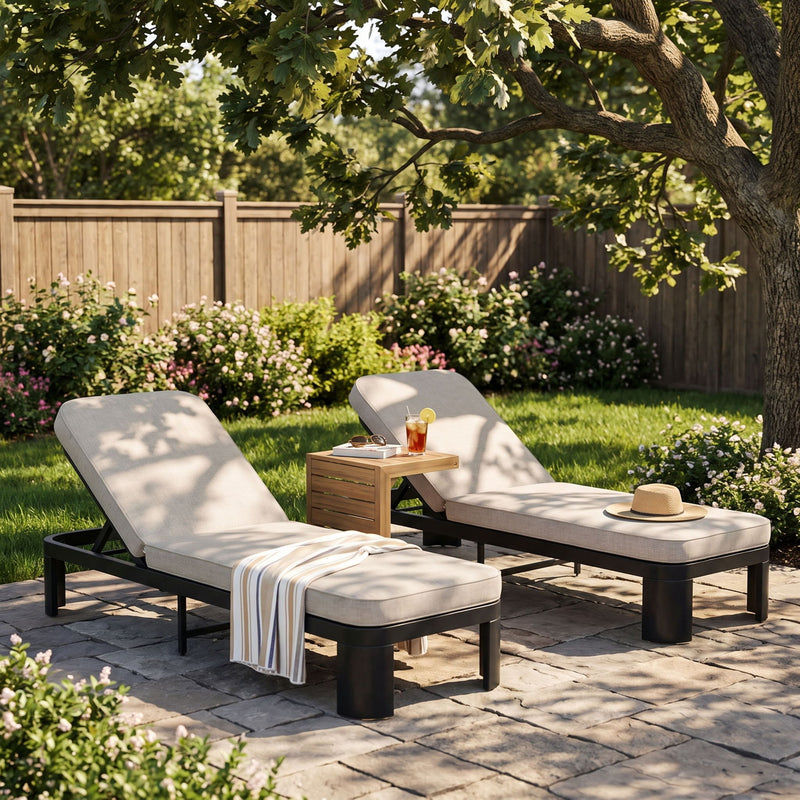 Outdoor Chaise Lounge Set With Side Table, 5 Position Adjustable Patio Recliner