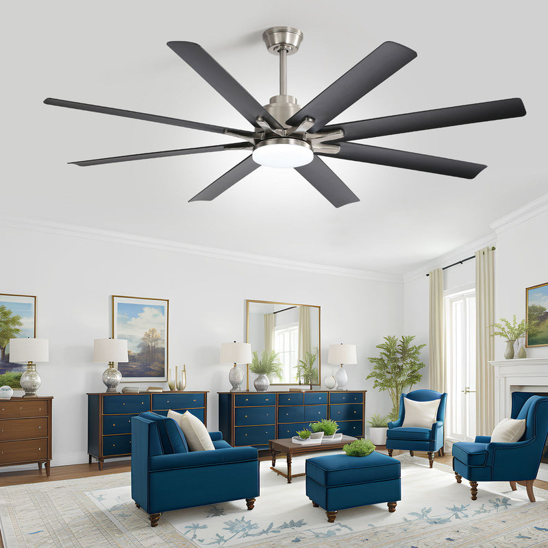 66" Low Profile Ceiling Fan With Dimmable LED Lights, 6 Speed Reversible DC Motor For Indoor - Brushed Nickel
