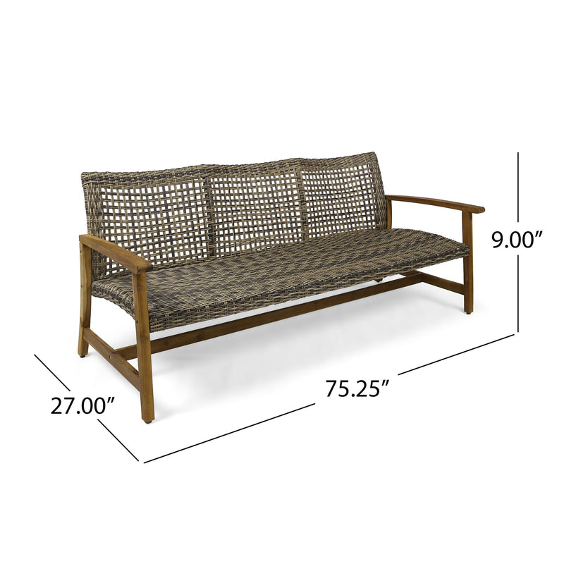Outdoor 3 Seater Sofa With Rattan Cover - Natural / Gray