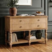 Load image into Gallery viewer, Console Table With 4 Soft Close Drawers, Thick Bottom Shelf For Living Room - Natural
