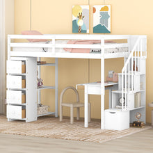 Load image into Gallery viewer, Loft Bed With Storage Drawers, Desk And Stairs With Shelves
