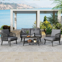 Load image into Gallery viewer, 4 Piece Outdoor Patio Furniture Set, Metal Chairs With Woven Rope U Shaped Backrest
