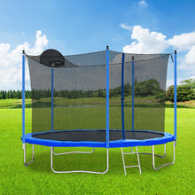 Load image into Gallery viewer, 12Ft Trampoline For Adults &amp; Kids With Basketball Hoop, Outdoor Trampolines With Ladder And Safety Enclosure Net For Kids And Adults - Blue
