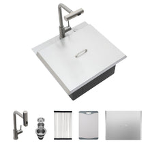 Load image into Gallery viewer, 21" Drop In Kitchen Sink With Pull Out Faucet And Sink Cover, 16 Gauge - Brushed Nickel
