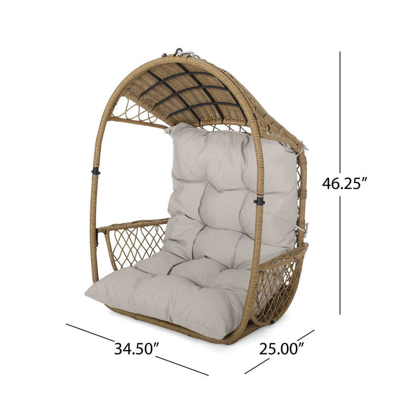 Malia - Outdoor / Indoor Wicker Hanging Chair With Cushion - Brown / Beige