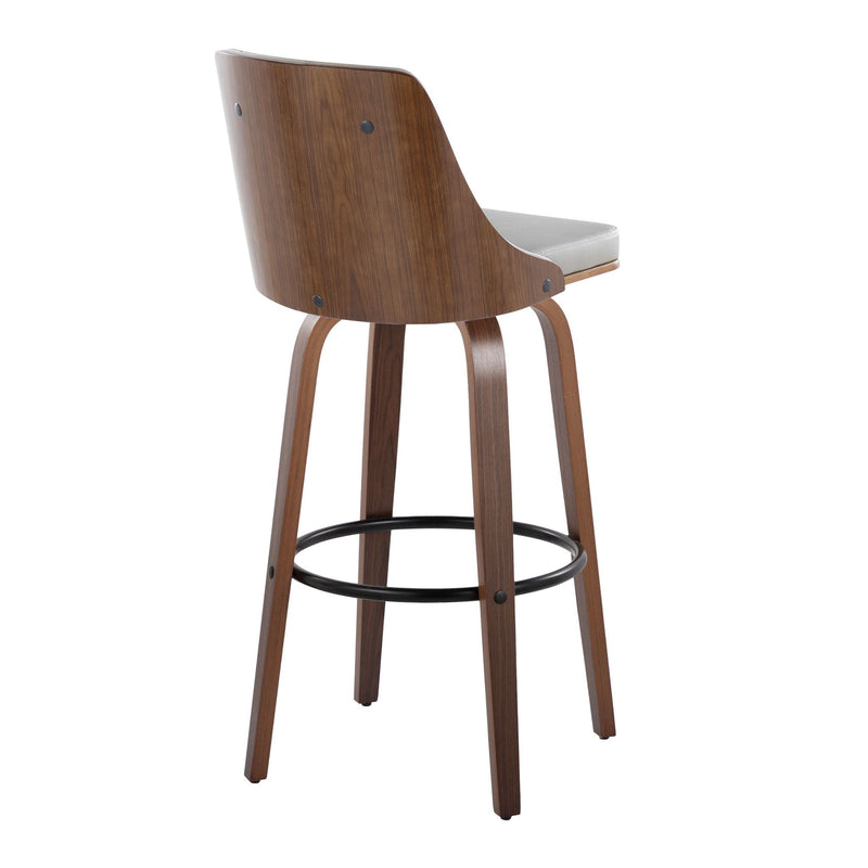 Gianna - Mid-Century Modern Fixed Height Barstool & Swivel With Round Footrest (Set of 2) - Gray