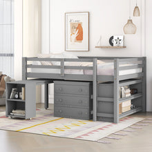 Load image into Gallery viewer, Loft Low Study Bed With Cabinet, Shelves And Rolling Portable Desk, Multiple Functions
