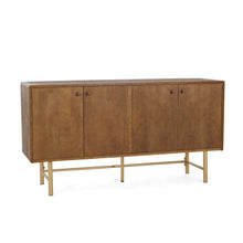 Load image into Gallery viewer, Modern Scandinavian 4 Door Sideboard Storage Cabinet With Adjustable Shelves - Brown / Gold
