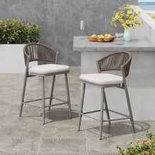 Load image into Gallery viewer, Outdoor 26" Counter Height Metal Frame Counter Stools With Scallop Shaped Backrest &amp; Water Resistant Cushions
