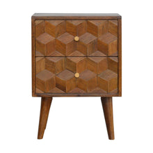 Load image into Gallery viewer, Cube Carved Bedside Table Nightstand - Chestnut
